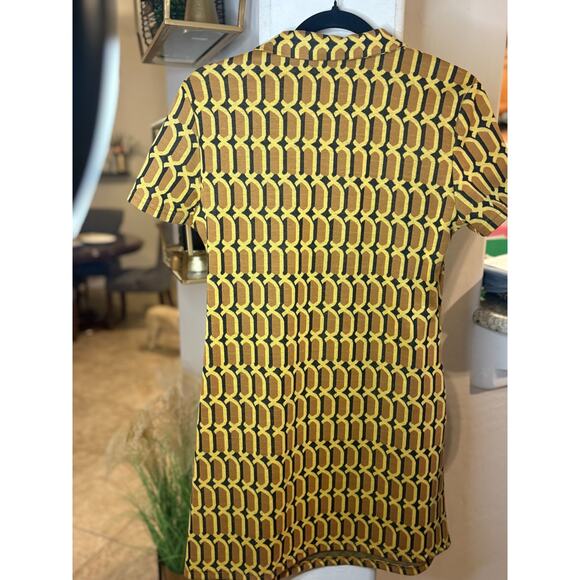Cider Women's Collar Geometric Zipper Mini Dress Yellow/Gold Size L 8-12 - Picture 5 of 5